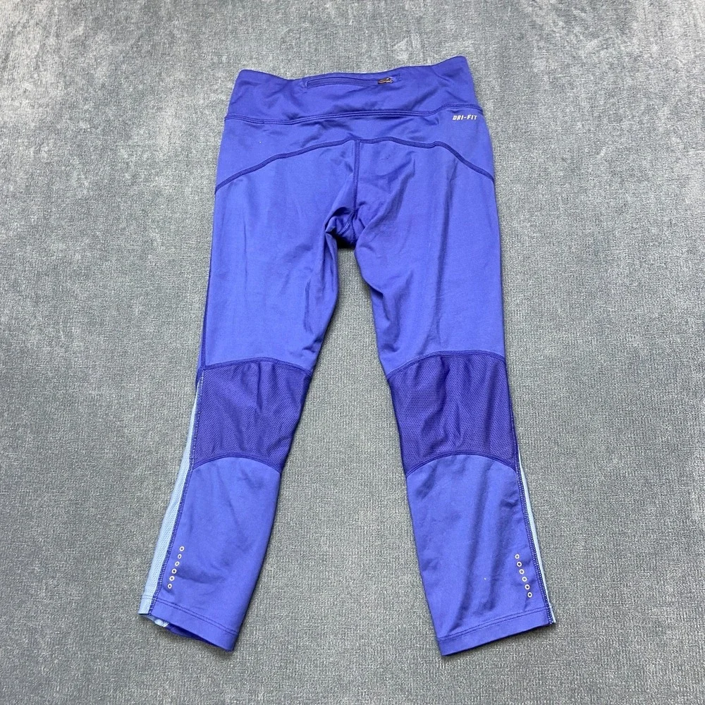 Nike Dri Fit Capri Leggings Womens Small Purple Stretch Running Zipper Pocket